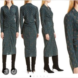 Veronica Beard Dark Green Mesika Long Sleeve Dress